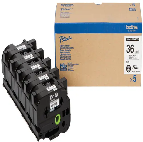 Brother P-Touch Hge-261V5 36mm Beyaz Üzerine Siyah Etiket Şerit