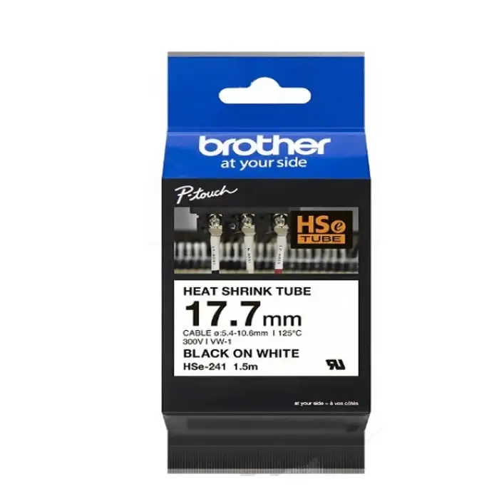Brother P-Touch HSe-241 Orijinal Isıyla Daralan Makaron Etiket Bant Beyaz Üzerine Siyah – 17.7mm