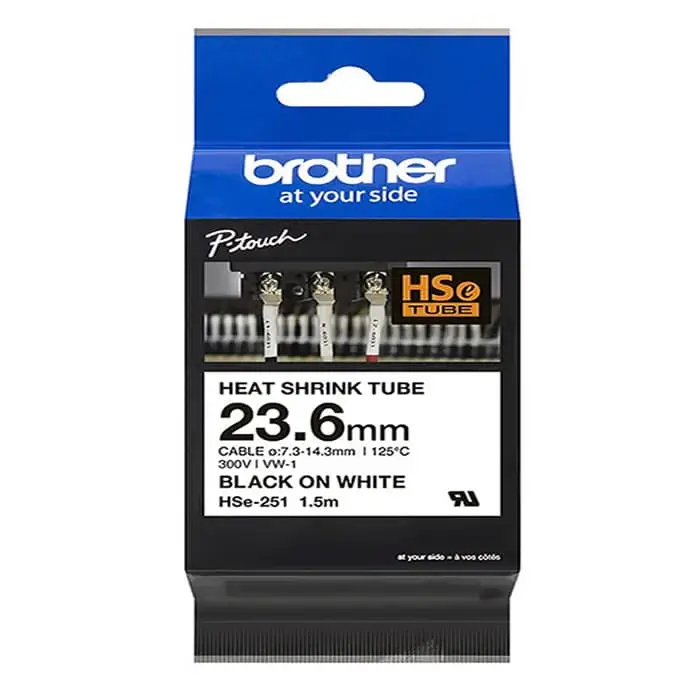 Brother P-Touch HSe-251 Orijinal Isıyla Daralan Makaron Etiket Bant Beyaz Üzerine Siyah – 23.6mm