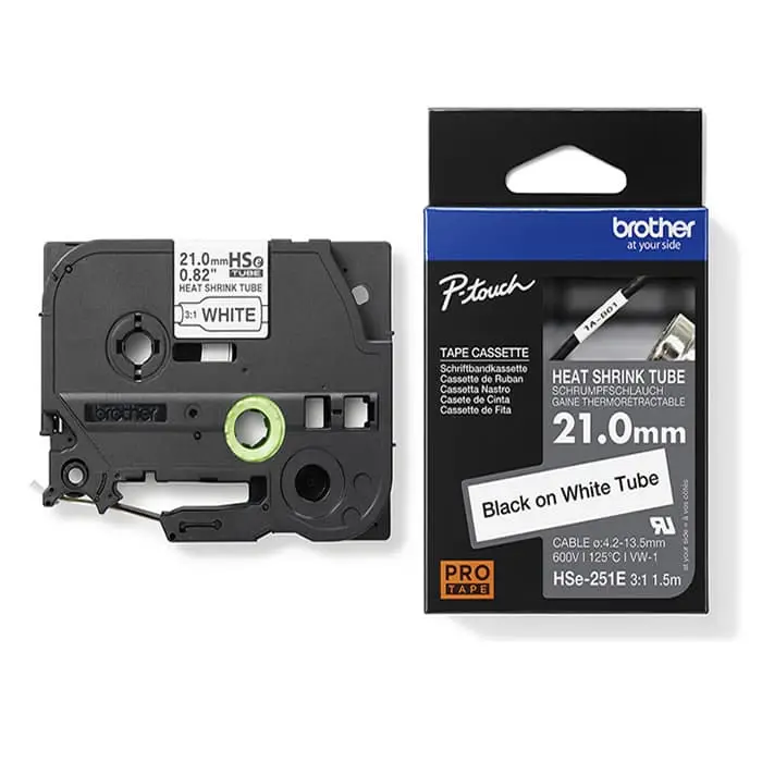 Brother P-Touch HSe-251E Orijinal Beyaz üzerine Siyah Isı ile Daralan Laminasyonlu Etiket - 21mm