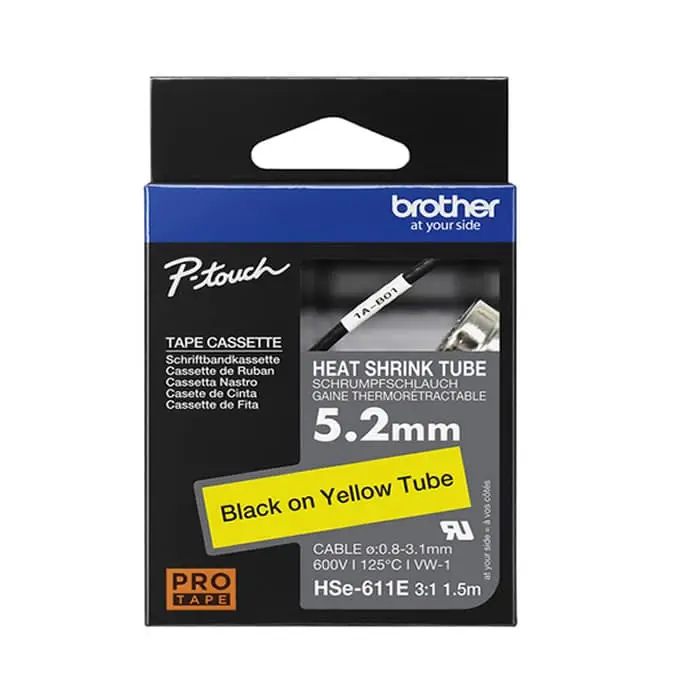 Brother P-Touch HSe-611E Isı ile Daralan Makaron – 5.2 mm Siyah Üzeri Beyaz