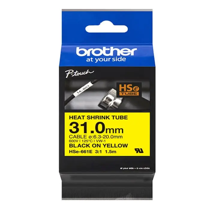 Brother P-Touch HSe-661E Orijinal Sarı üzerine Siyah Isı ile Daralan Laminasyonlu Etiket -31mm